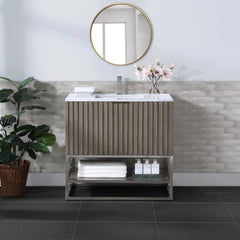 Terra 36" Bathroom Vanity, Greywash with White Granite top/Carrara Marble top