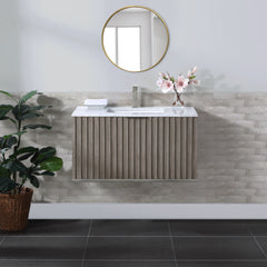 Terra 36" Wallmount Bathroom Vanity, Greywash with White Granite/Carrara Marble top