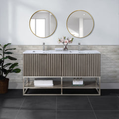 Terra 60" Bathroom Vanity, Greywash with White Granite top/Carrara Marble top