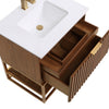 Image of Terra 30" Bathroom Vanity, Walnut and Satin Brass with White Granite top/Carrara Marble top